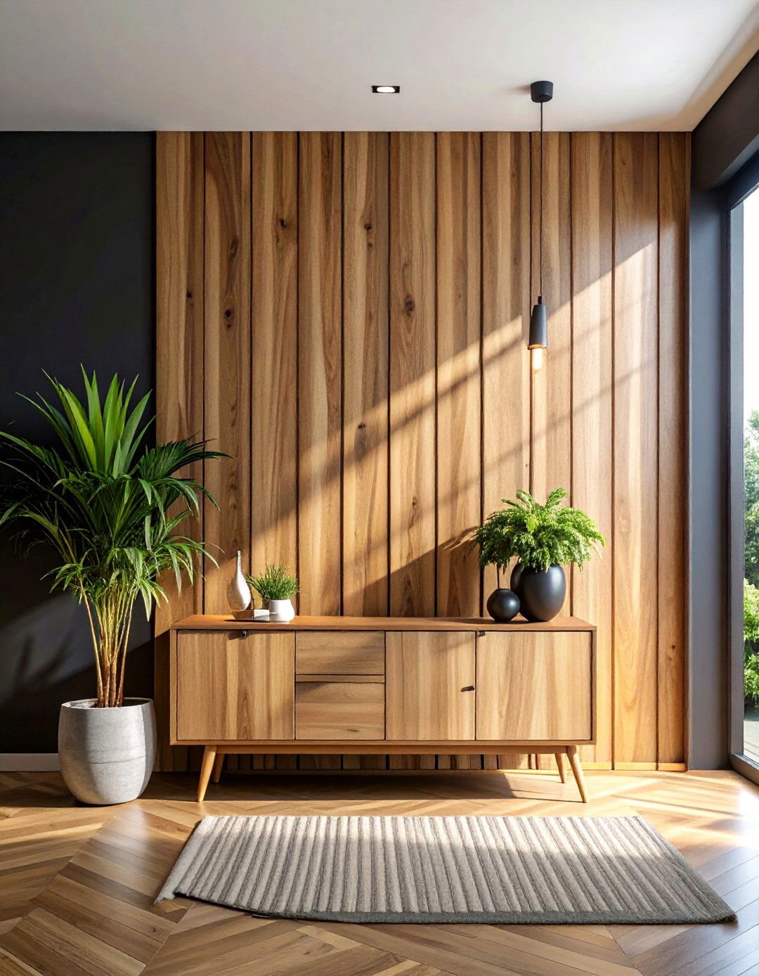 Vertical Wood Slat Wall - 30 natural wood decor ideas