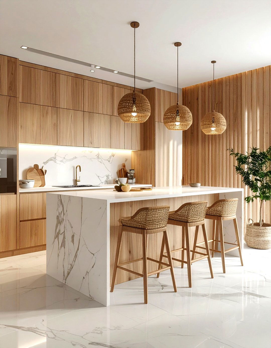 Vertical Wood Slat Wall - 30 kitchen wood wall ideas