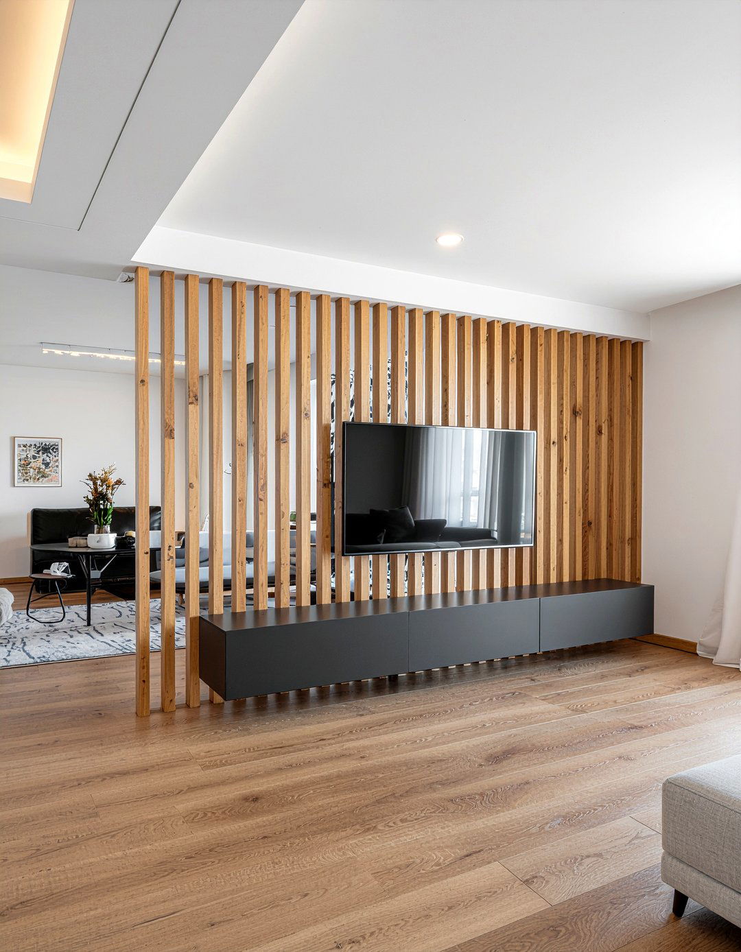 Vertical Wood Slat Wall - 30 layered texture living room ideas