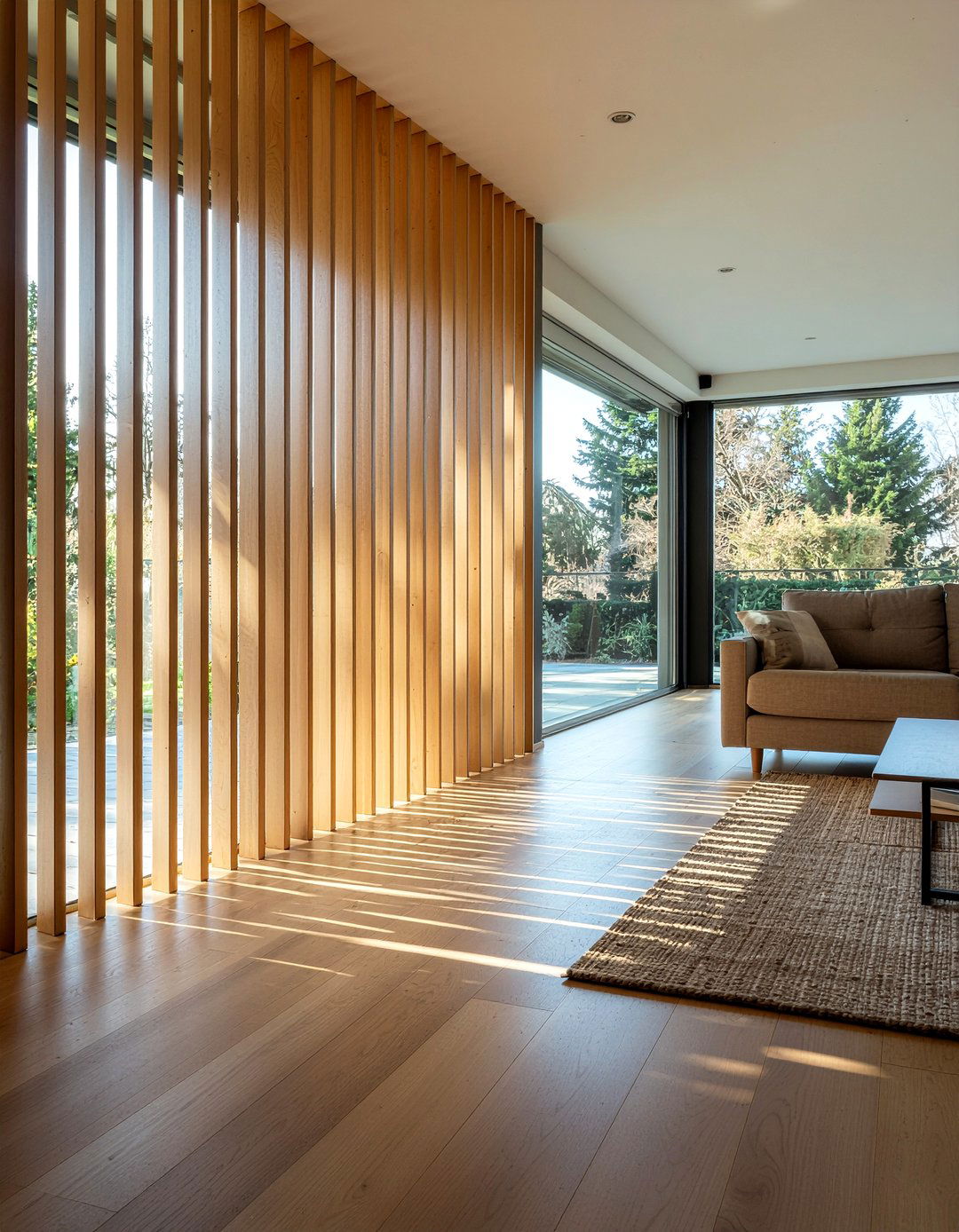 Vertical Wood Slats - 30 living room trim work ideas