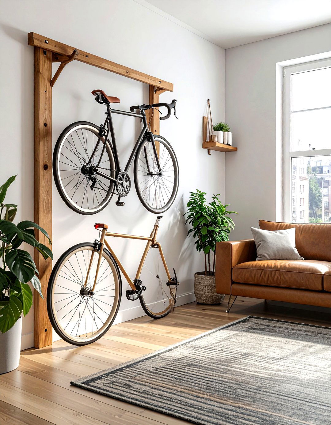Vertical bike rack - 30 living room wall storage ideas