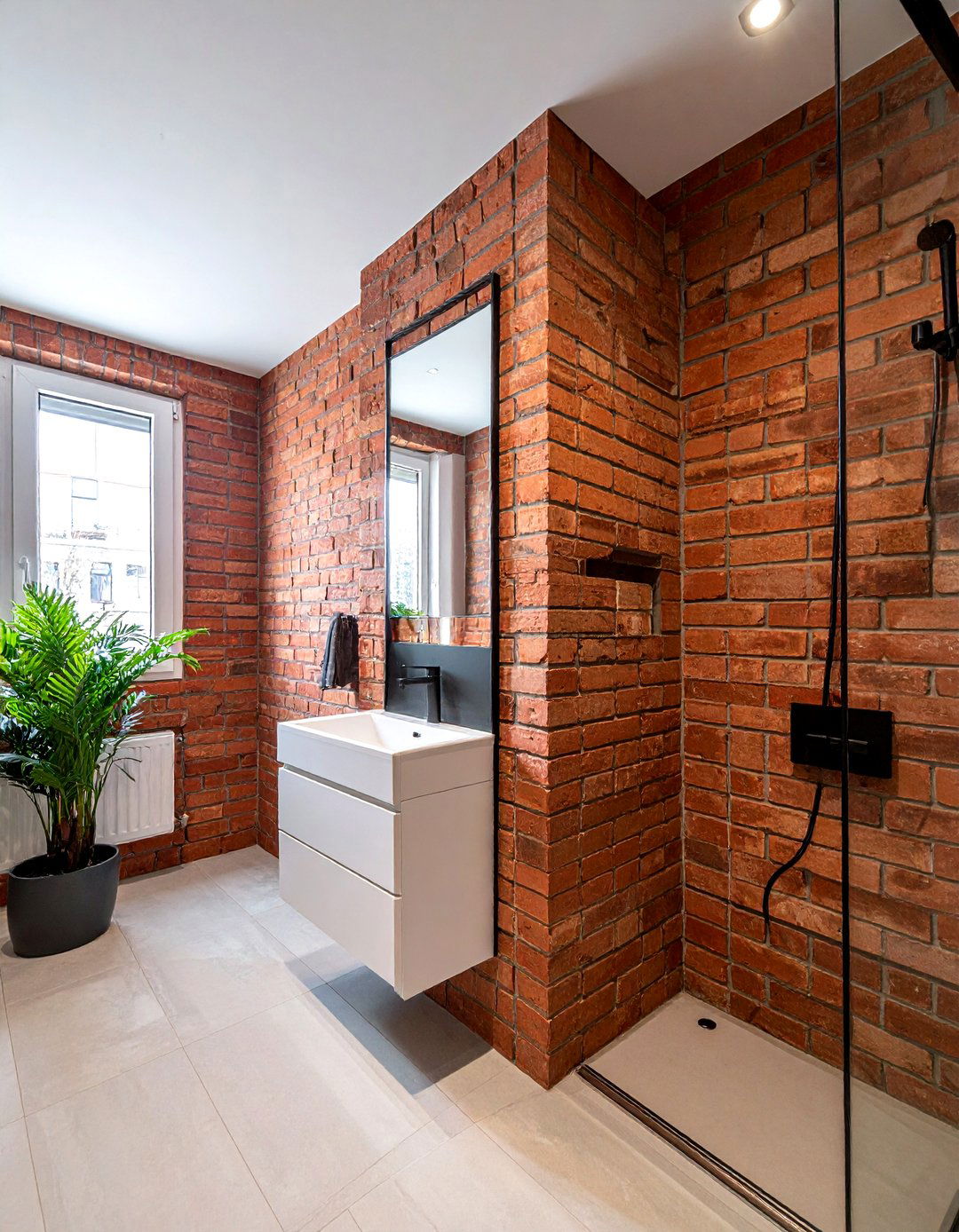 Vertical brick bathroom wall - 30 brick accent wall bathroom ideas