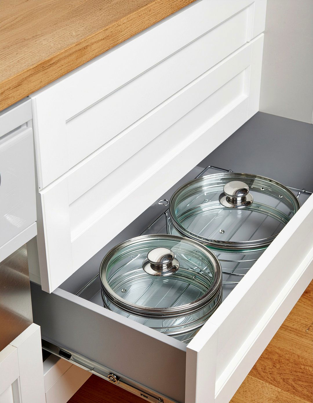 Vertical lid organizers - 30 pot and pan storage kitchen ideas