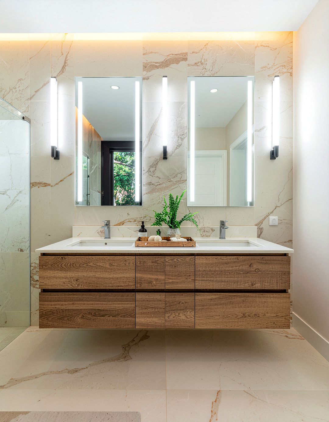 Vertical mirror sconce - 30 LED bathroom lighting ideas