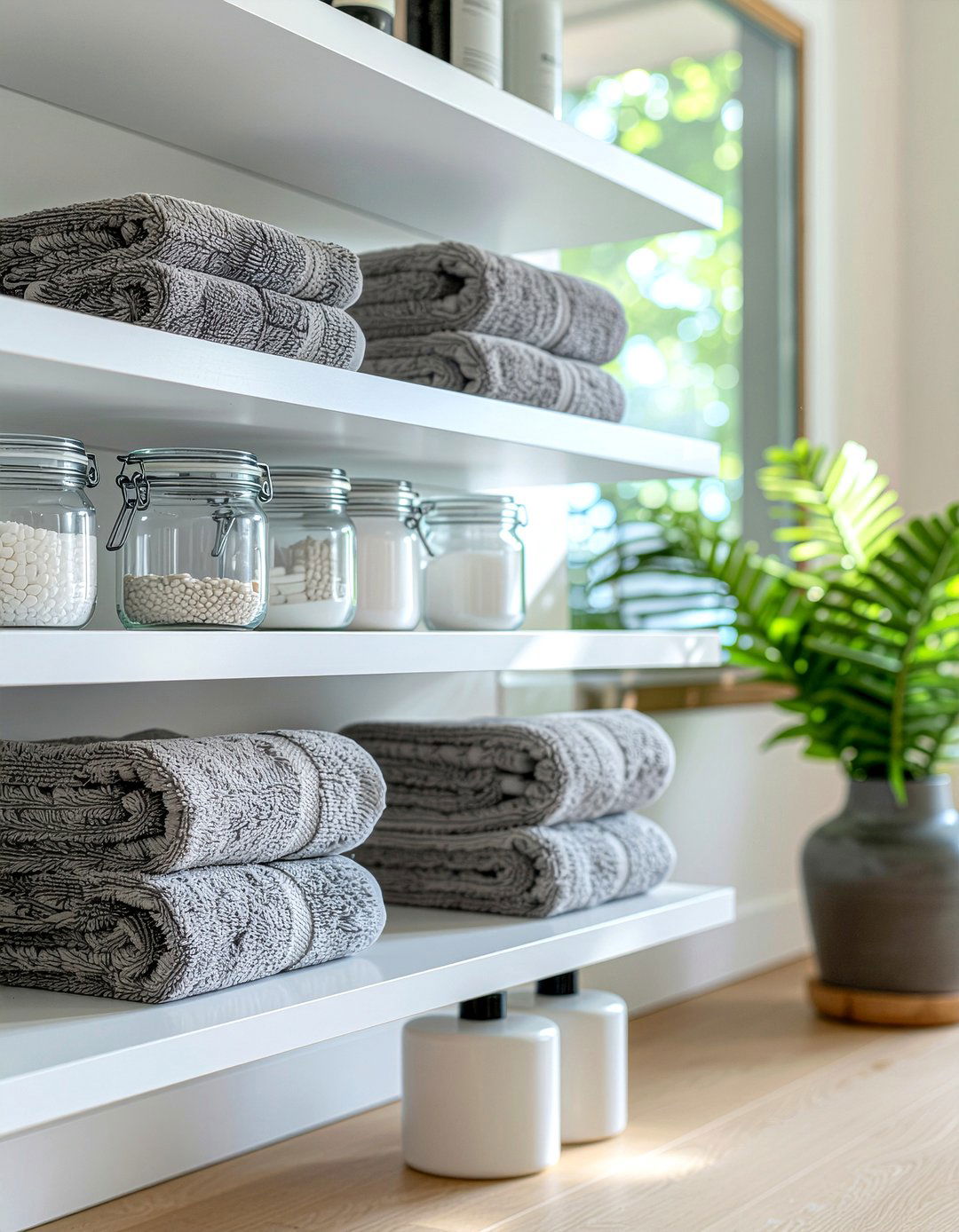 Vertical shelving unit - 30 bathroom maximization ideas