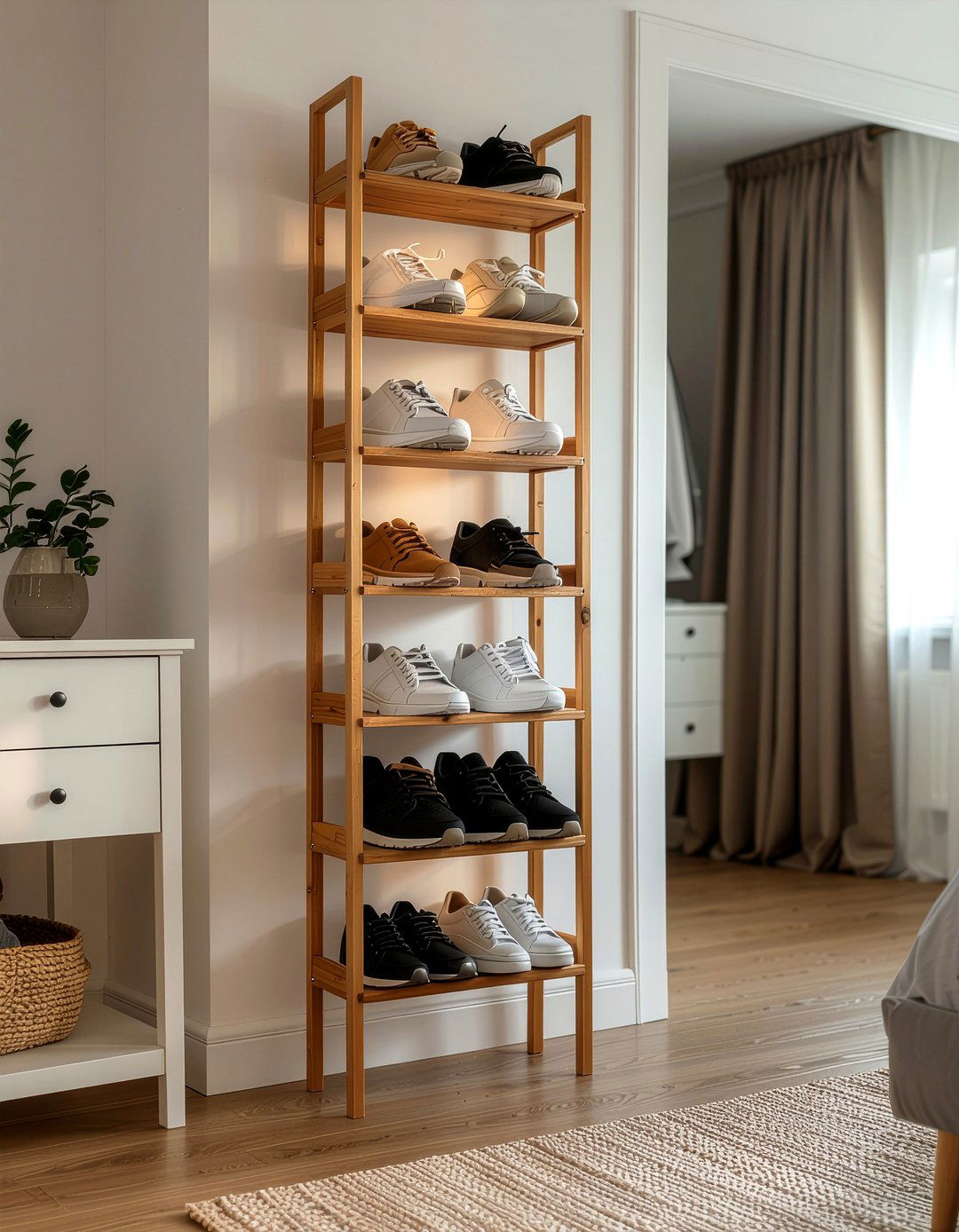 Vertical shoe rack - 30 bedroom storage tips