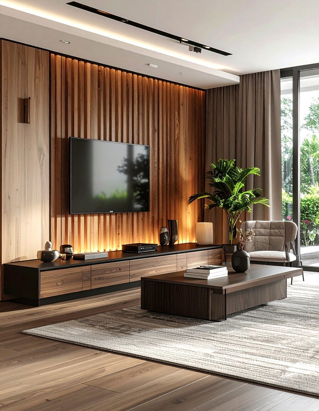 Vertical slat wall chair rail - 30 living room chair rail ideas