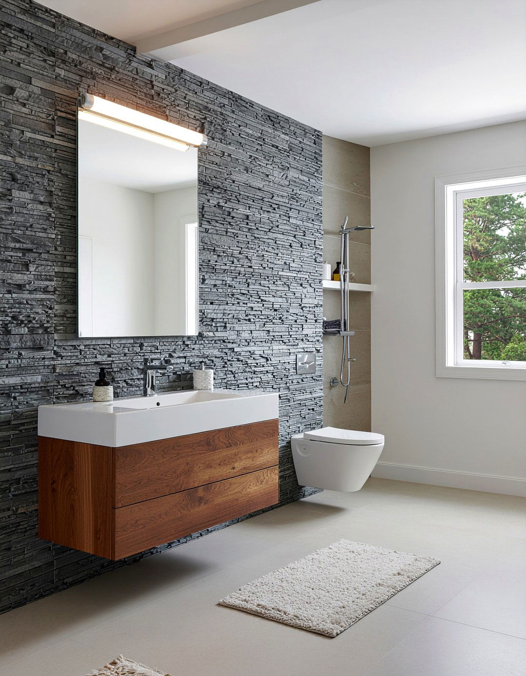 Vertical slate tile wall - 30 slate tile bathroom ideas