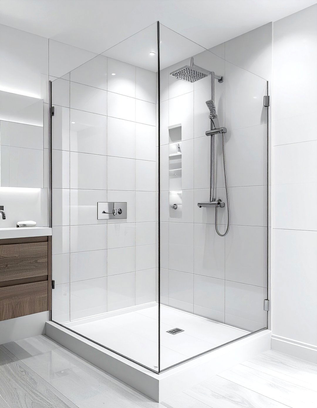 Vertical stack large tile shower - 30 oversized tile bathroom ideas