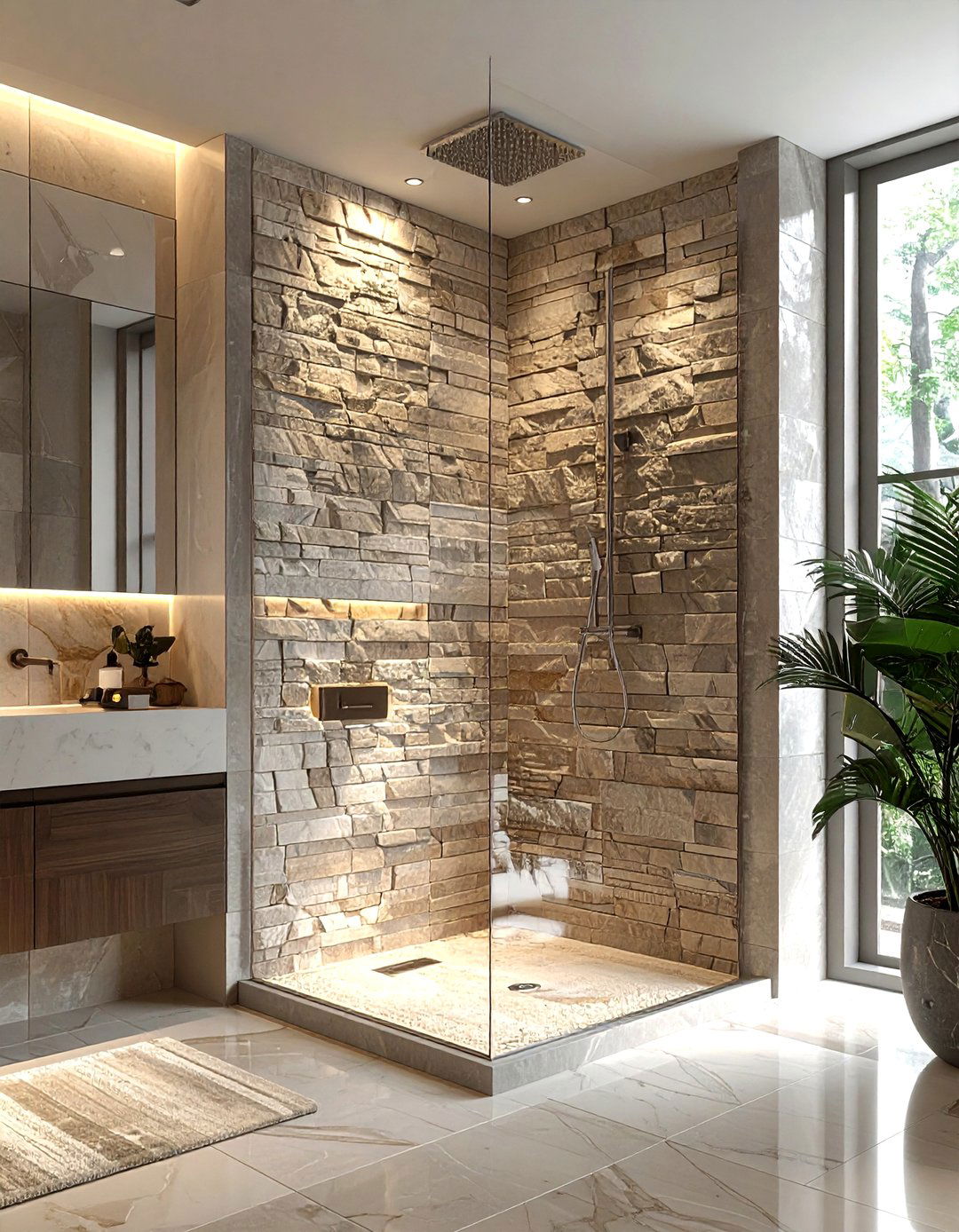 Vertical stacked stone shower tile - 30 stacked stone bathroom ideas