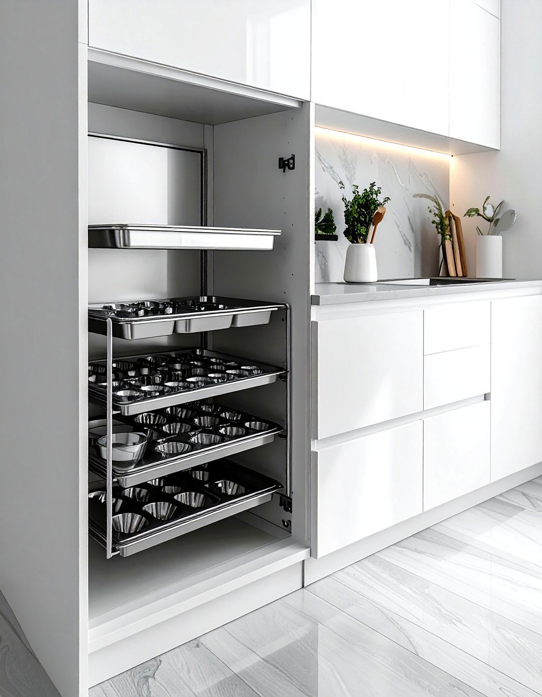 Vertical tray divider - 30 kitchen hidden storage ideas