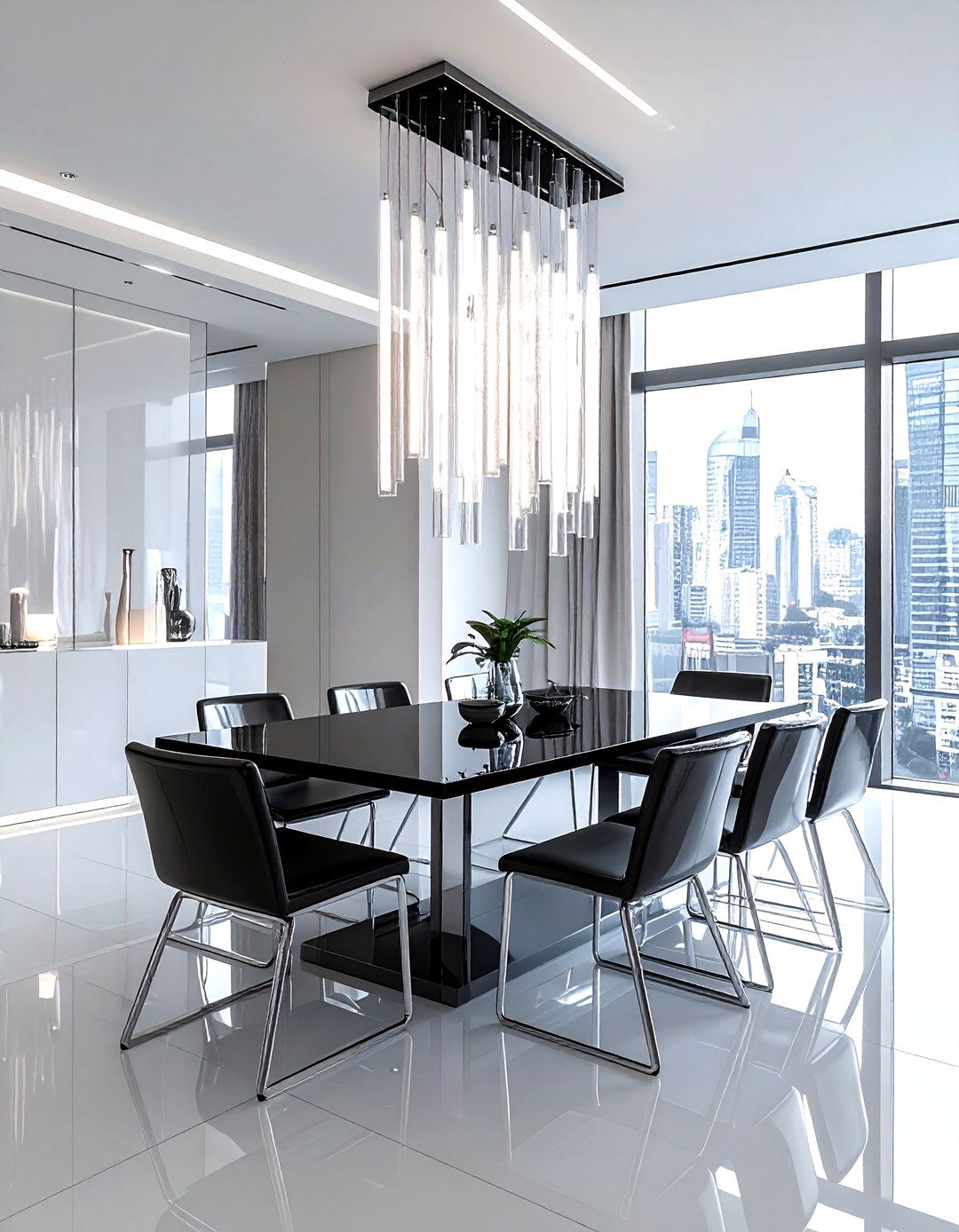 Vertical tube light chandelier dining room - 30 industrial chandelier dining room ideas