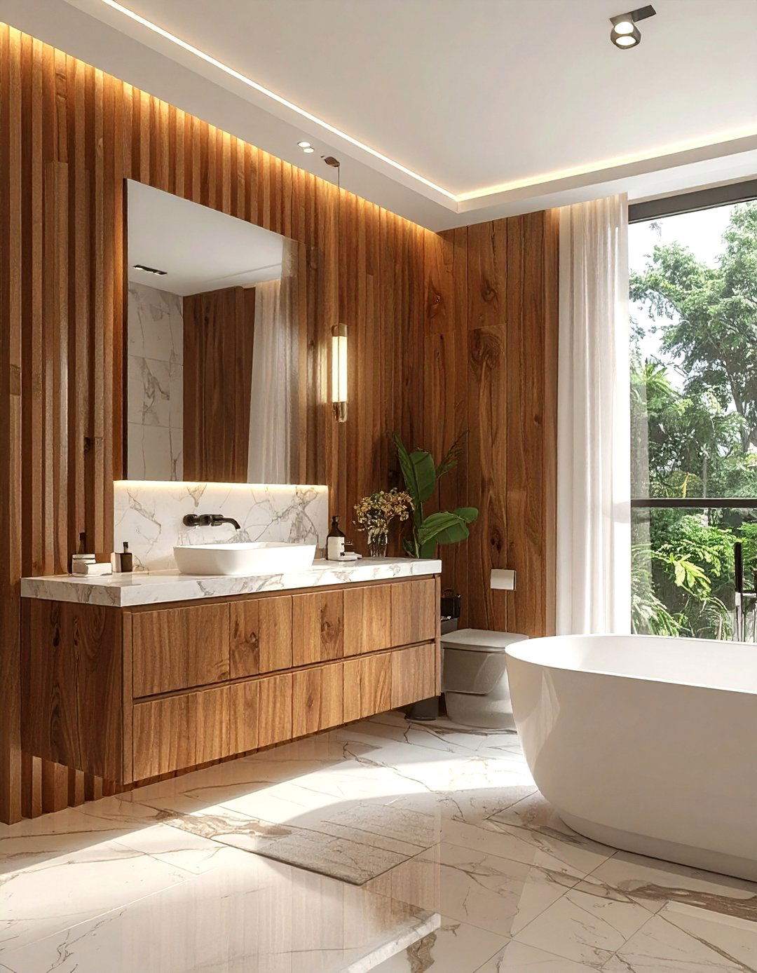 Vertical wood slats - 30 wood accent bathroom ideas