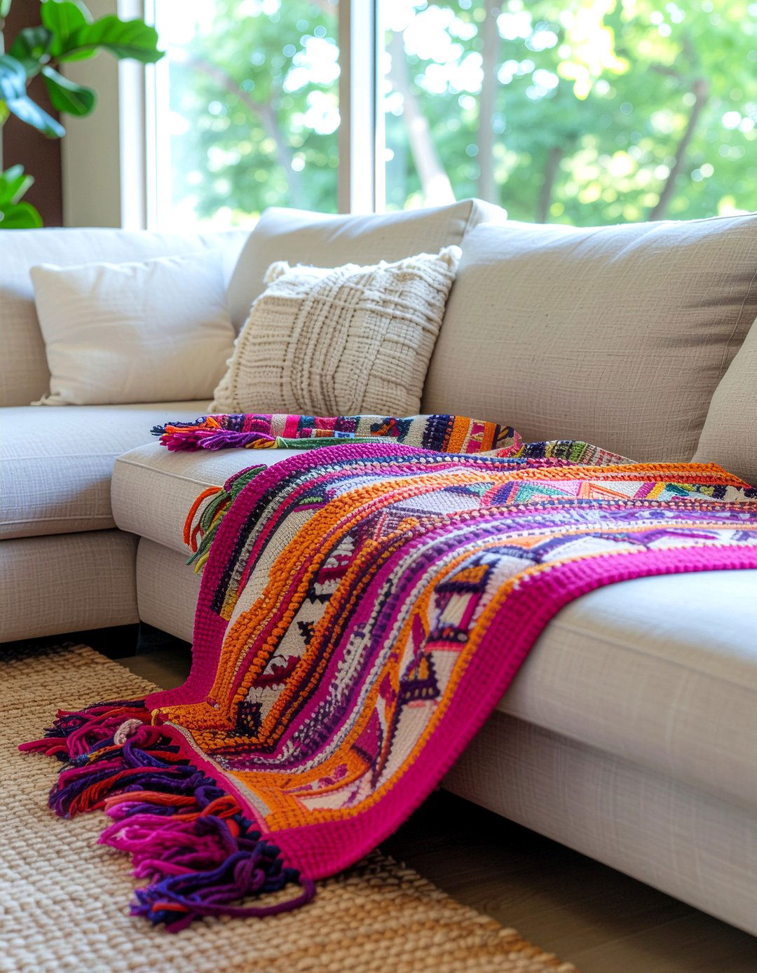 Vibrant Sofa Throw - 30 Mexican living room ideas