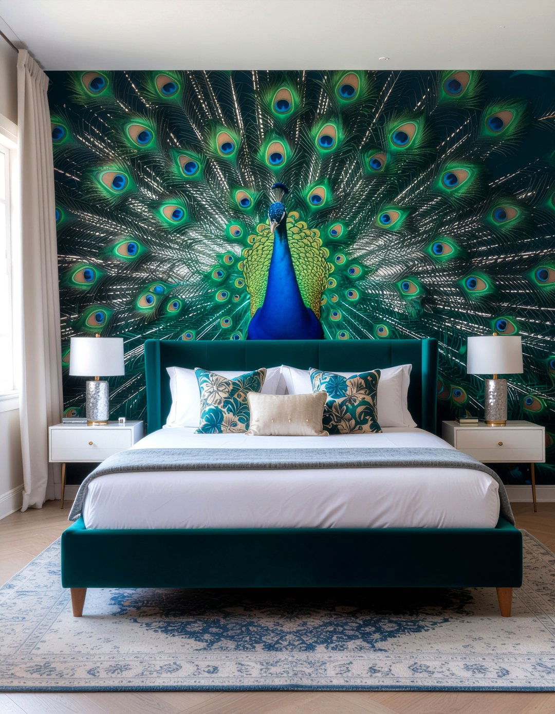 Vibrant peacock wallpaper - 30 bedroom bold wallpapers
