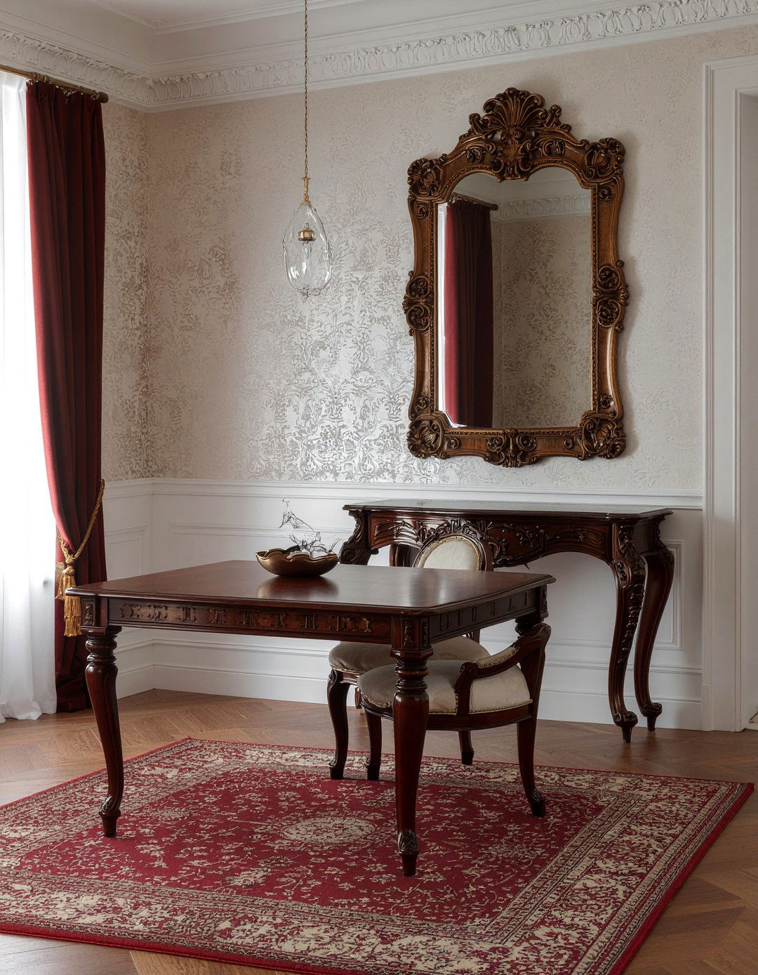 Victorian Style Dining Room With Heavy Carved Mirror - 30 ornate mirror dining room ideas