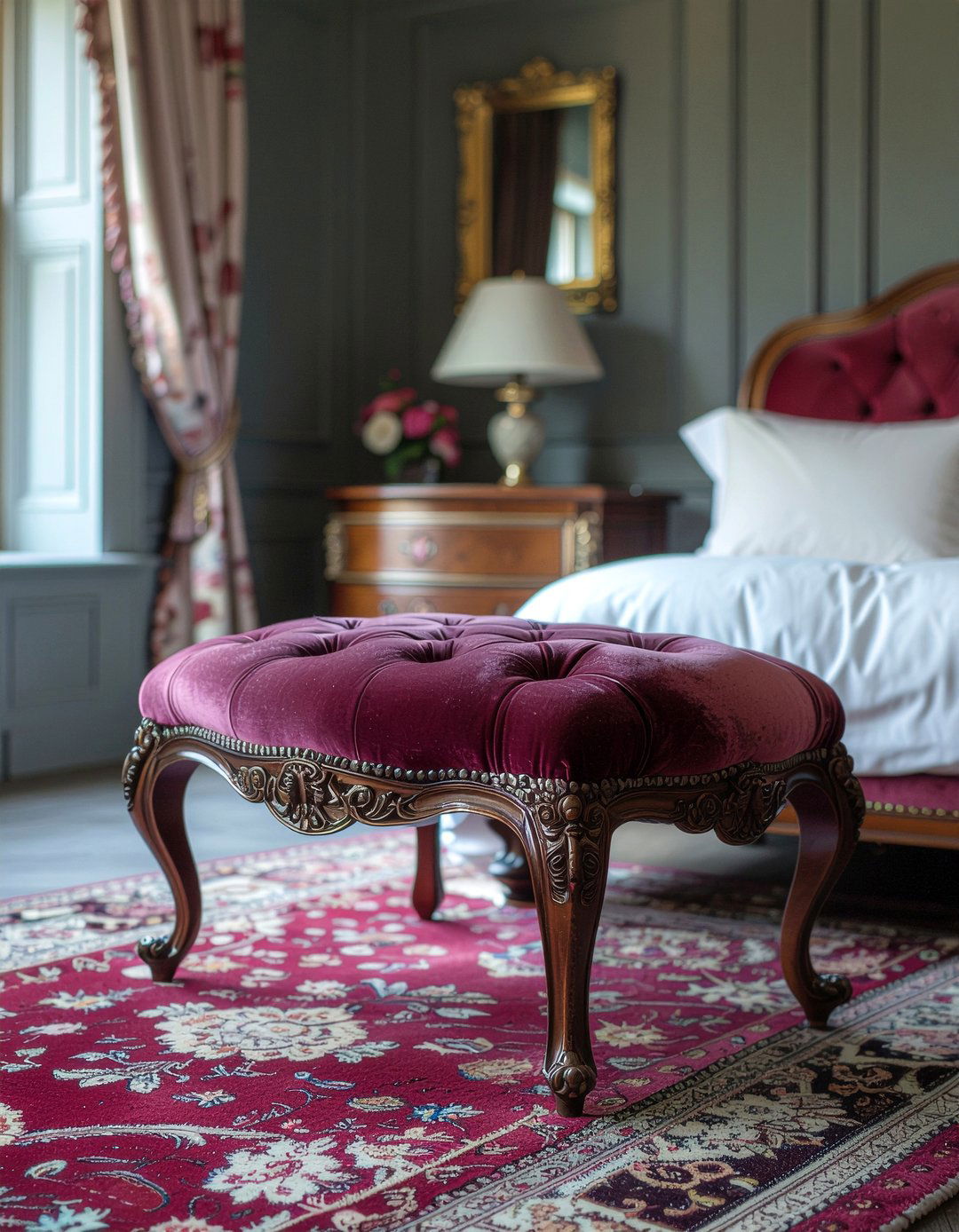 Victorian velvet ottoman - 30 gothic bedroom ideas