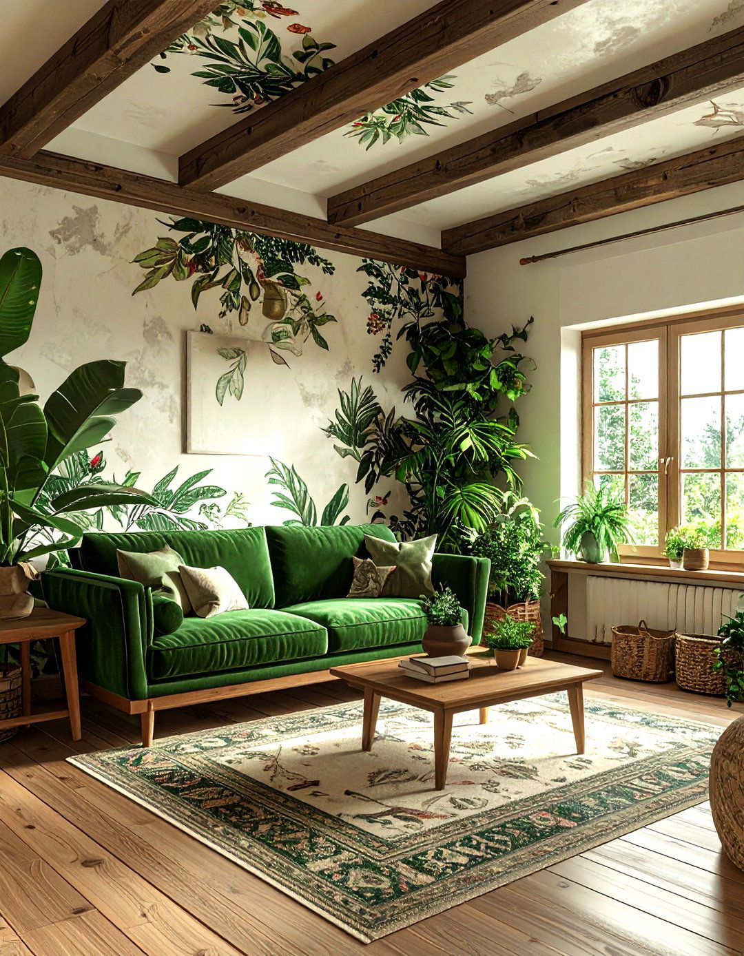 Vintage Botanical Ceiling - 30 living room wallpapered ceiling ideas