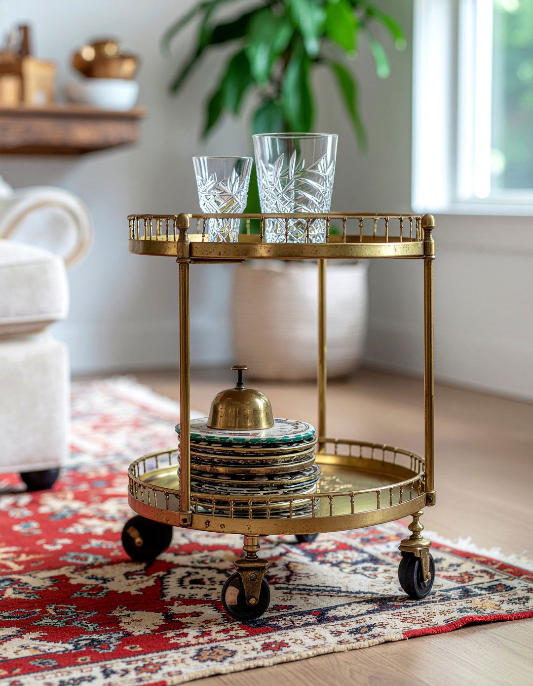 Vintage Brass Bar Cart - 30 living room bar cart ideas