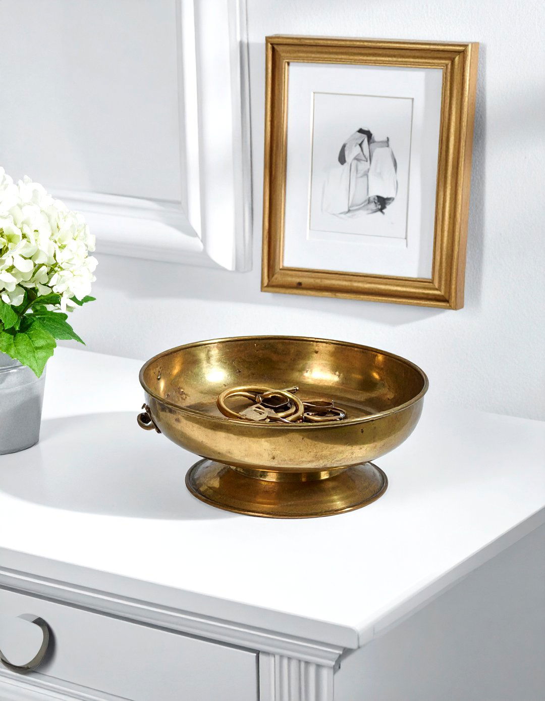 Vintage Brass Dish - 30 dresser top styling ideas
