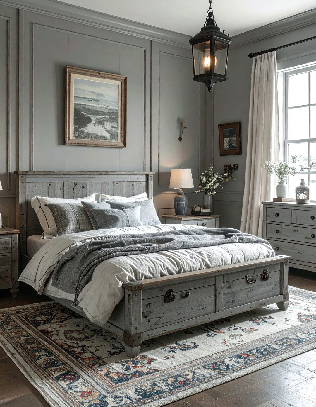 Vintage Coastal Grey with Antiques - 30 coastal grey bedroom ideas