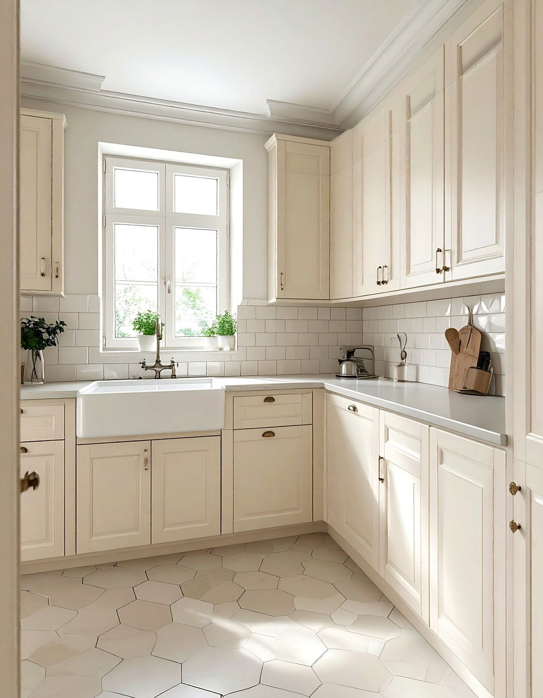 Vintage Cream Kitchen White Apron Sink - 30 cream and white kitchen ideas