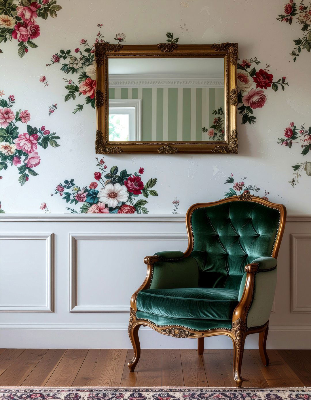 Vintage Floral And Striped Wall - 30 living room striped wall ideas