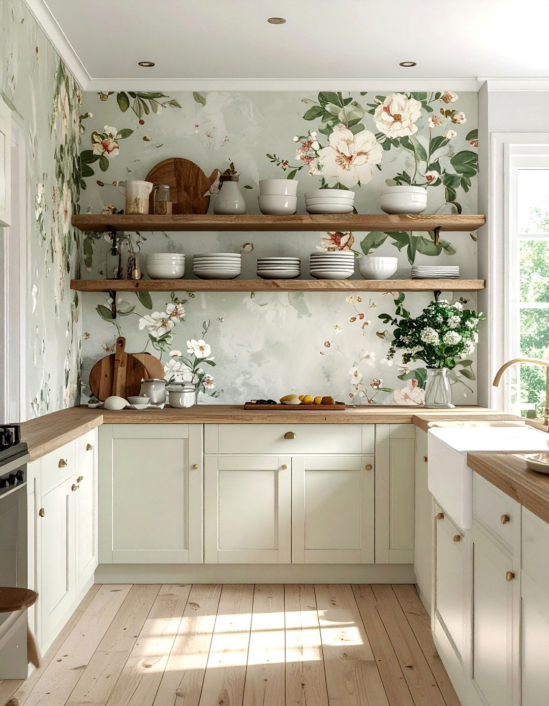 Vintage Floral Kitchen Wallpaper - 30 peel and stick kitchen ideas