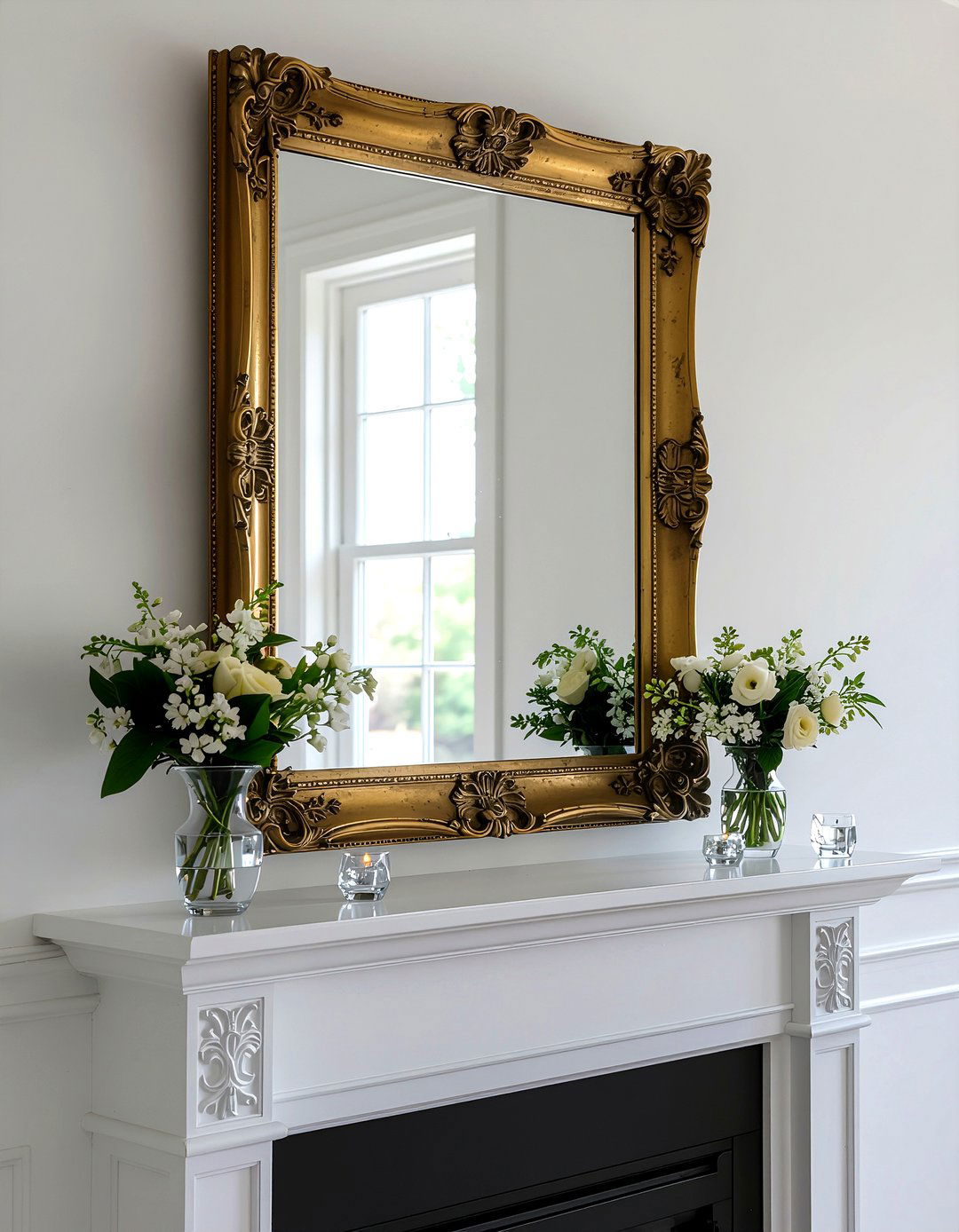 Vintage Gold Mirror - 30 fireplace mantel ideas