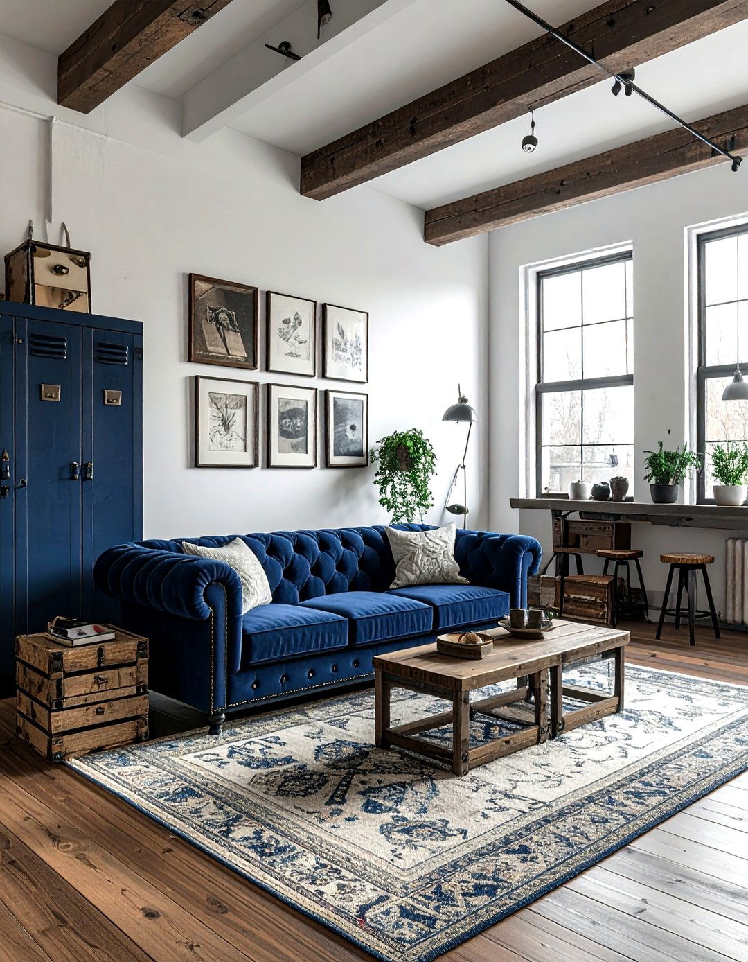 Vintage Industrial Navy Living Room - 30 industrial navy living room ideas