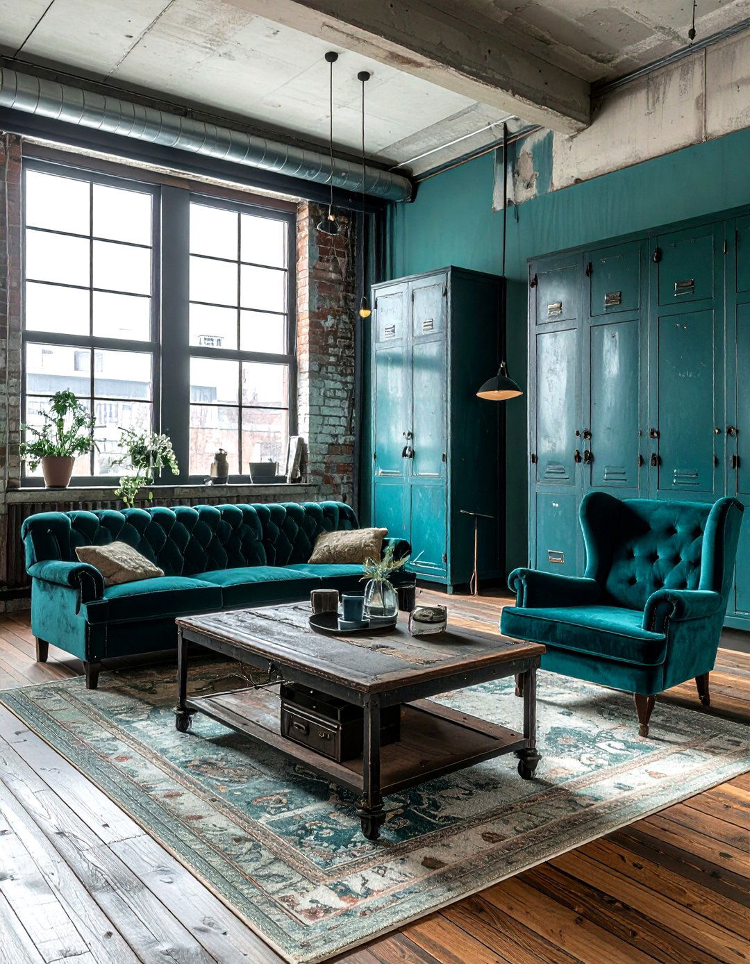 Vintage Industrial Teal Living Room - 30 industrial teal living room ideas