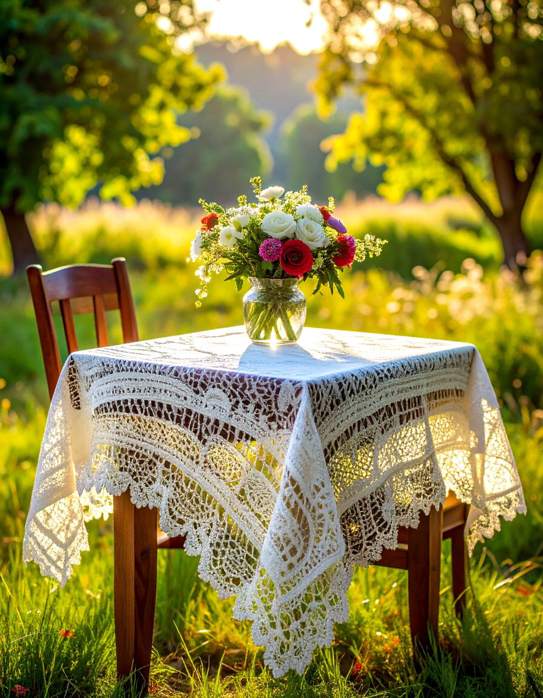 Vintage Lace Tablecloth - 30 thrift store dining room ideas