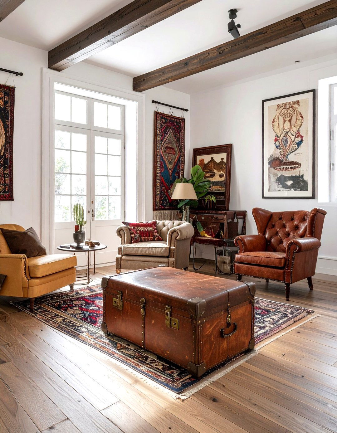 Vintage Leather Trunk Ottoman - 30 living room leather ottoman ideas