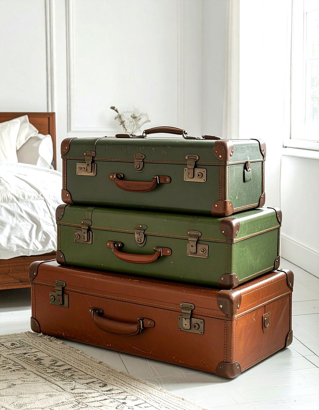 Vintage Luggage Stack - 30 thrifted bedroom ideas