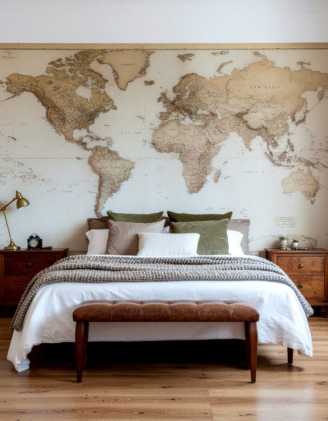 Vintage Map Wall - 30 bedroom travel souvenir ideas