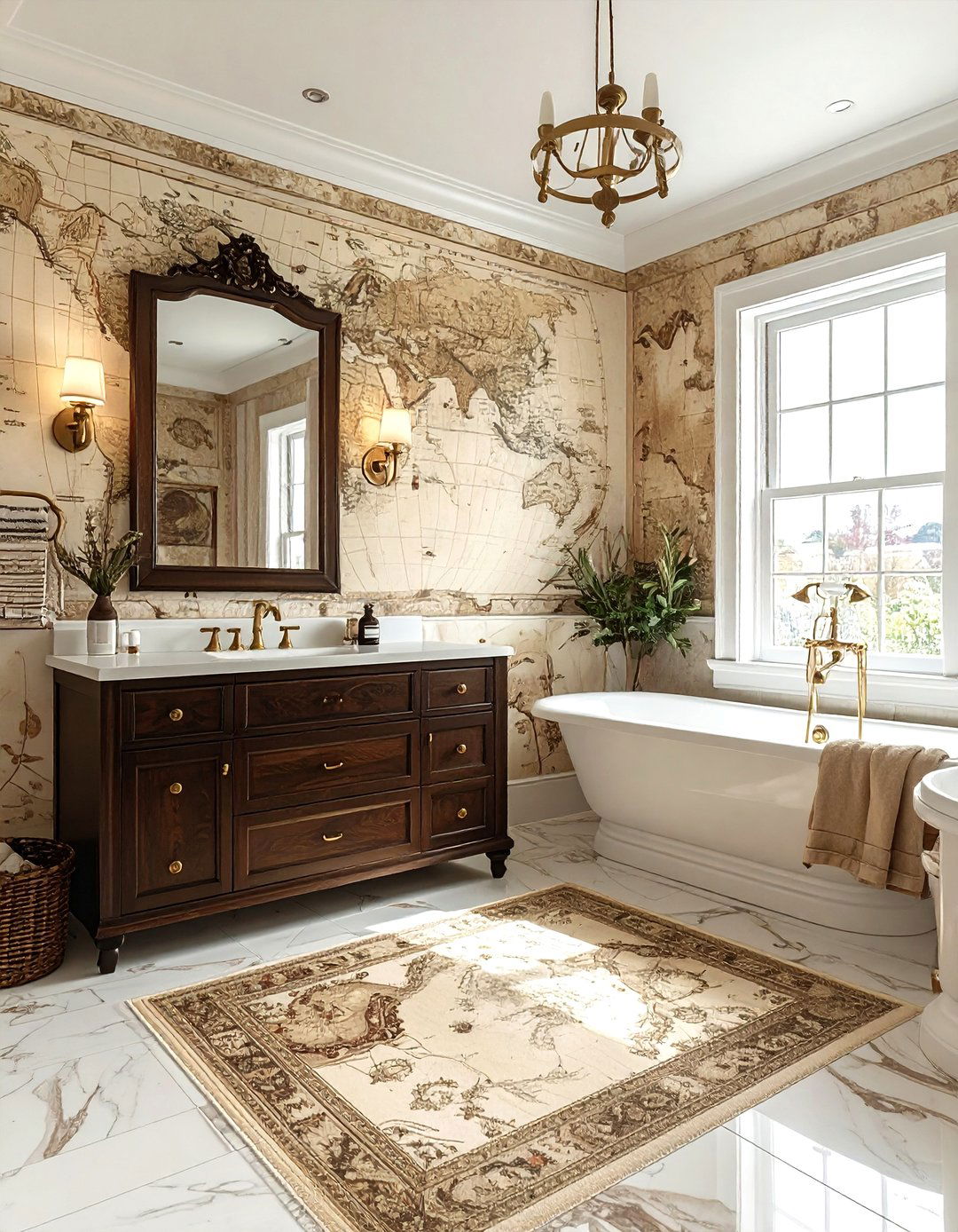 Vintage Map Wallpaper - 30 nautical bathroom ideas