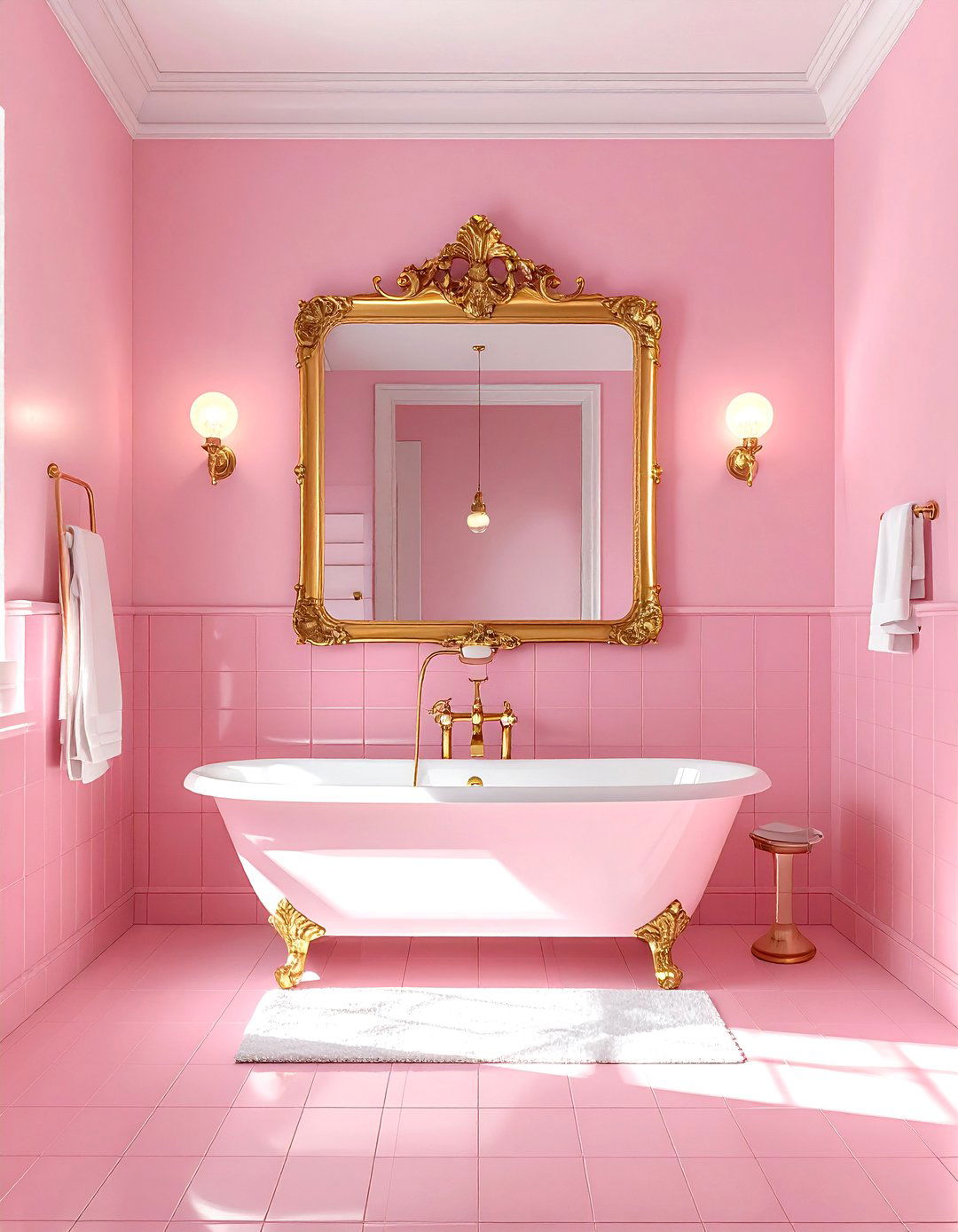 Vintage Pink Bathroom Gold Mirror - 30 pink and gold bathroom ideas