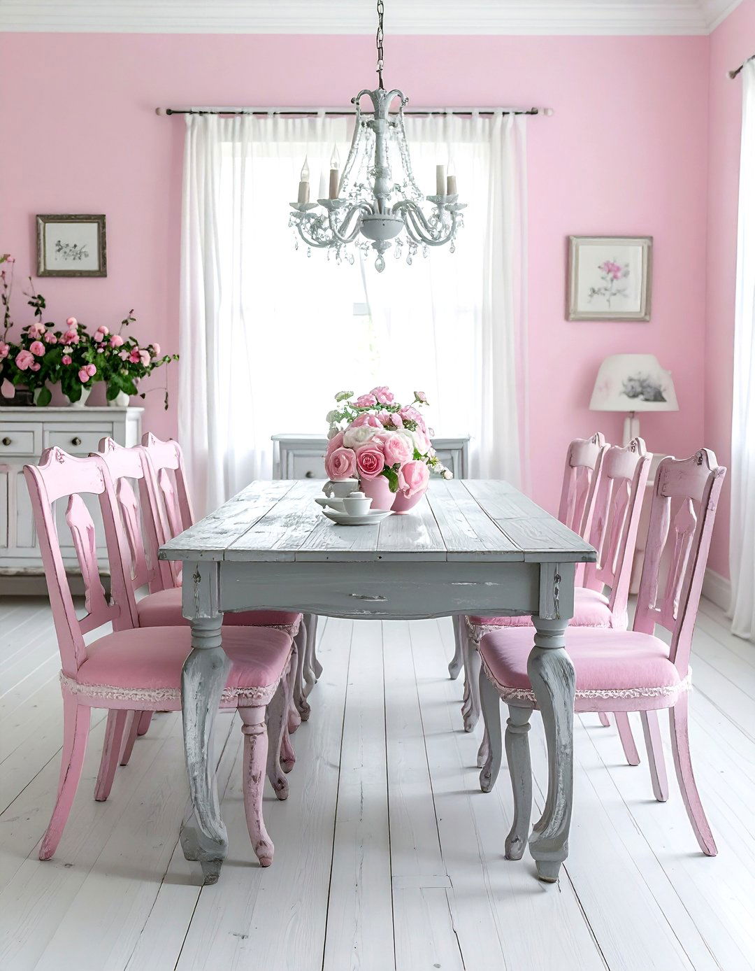 Vintage Pink Gray Shabby Chic Dining - 30 pink gray dining room ideas