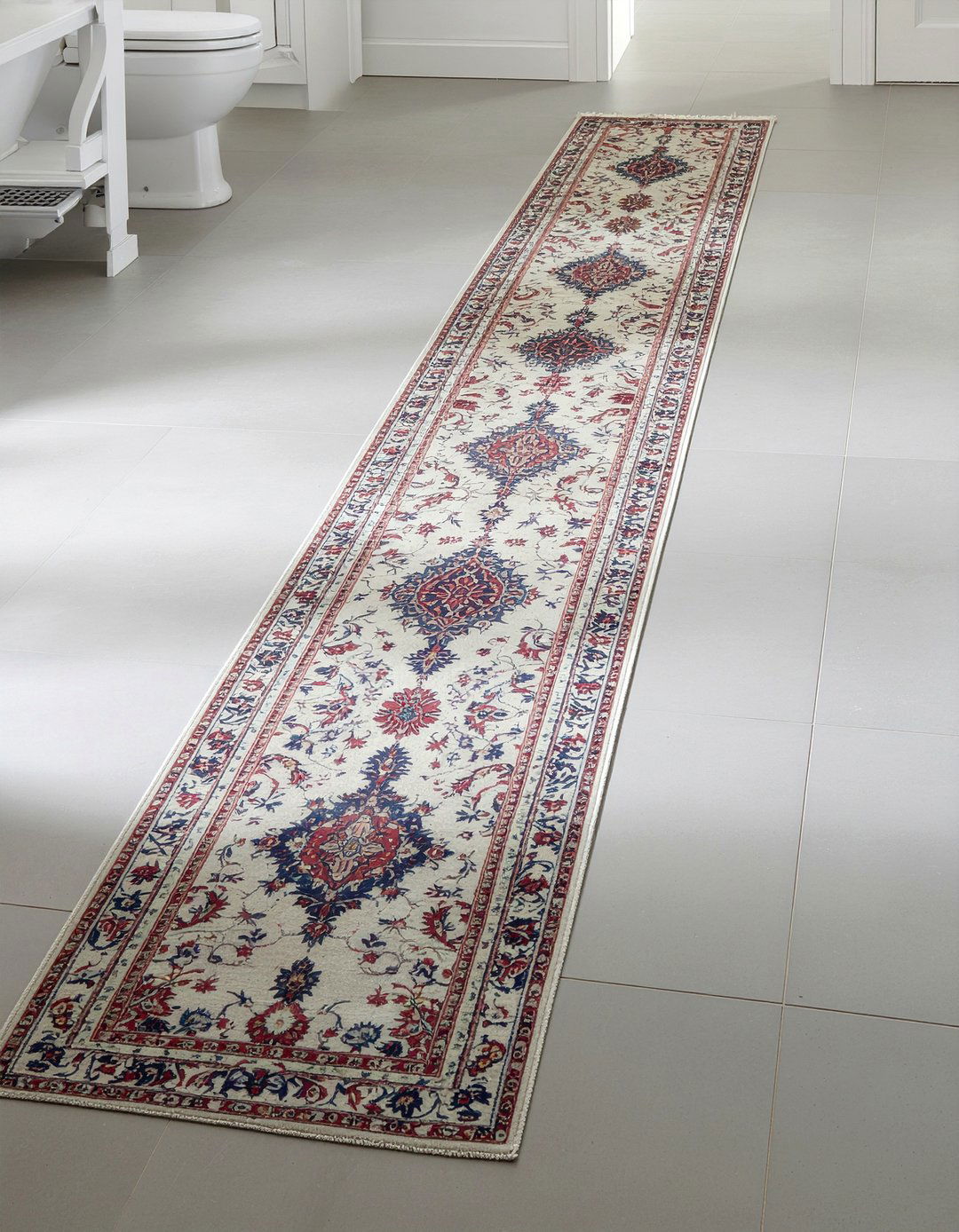 Vintage Rug Runner - 30 bathroom high-low mixing ideas