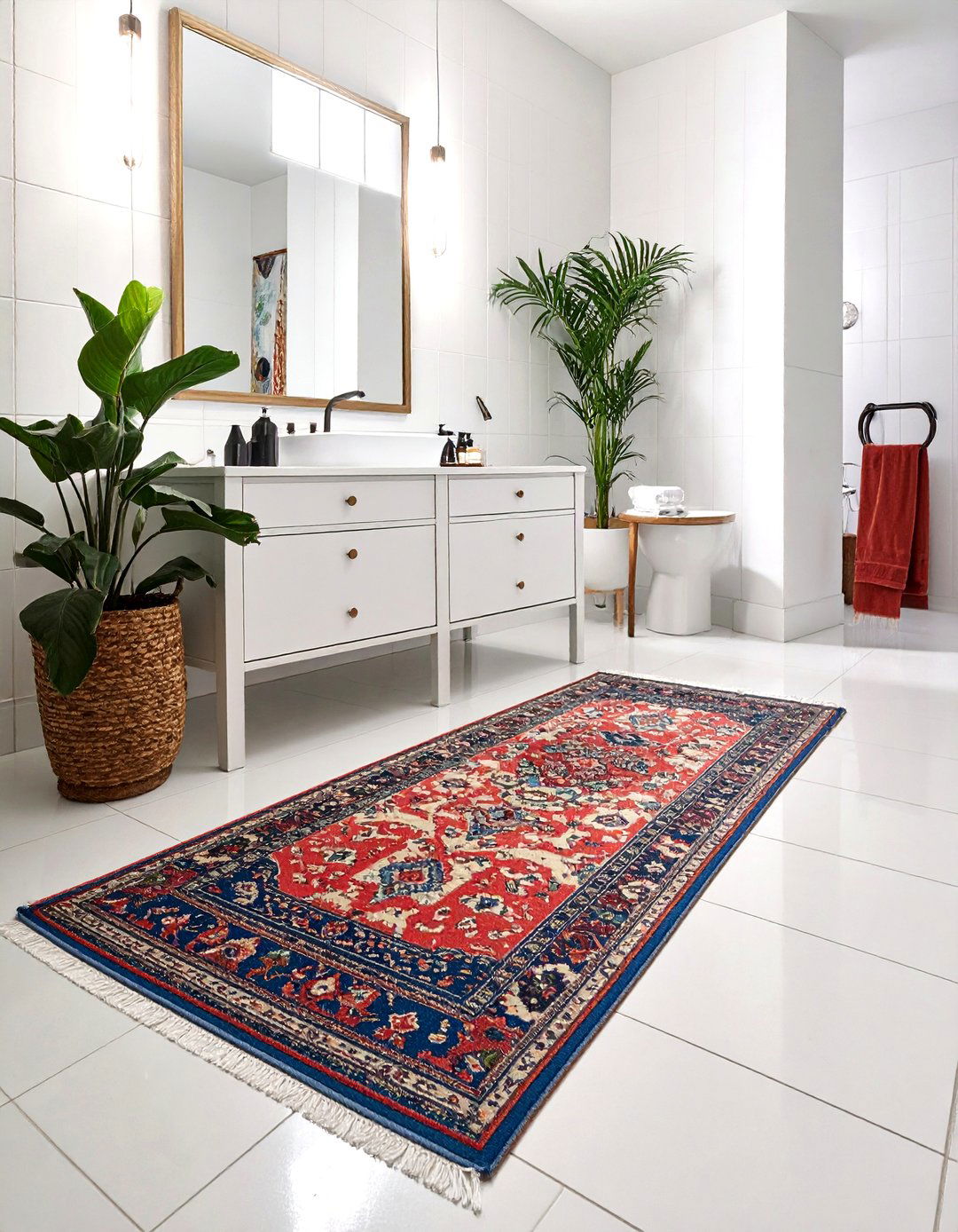 Vintage Runner Rug - 30 bathroom vanity accent ideas