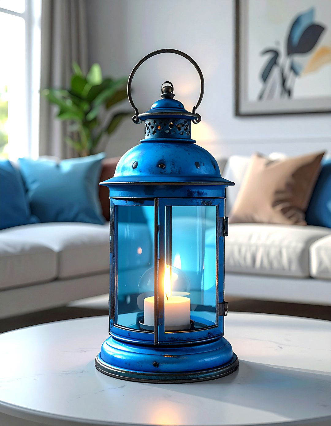 Vintage Style Blue Lantern - 30 living room candle lanterns