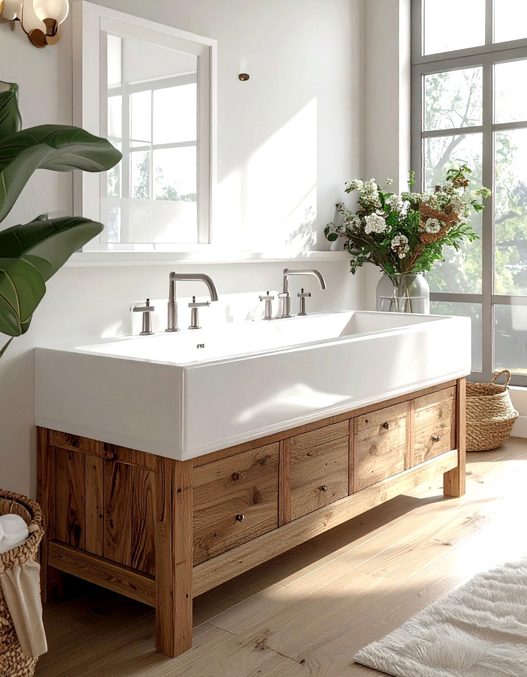 Vintage Style Trough Sink - 30 modern farmhouse bathroom ideas