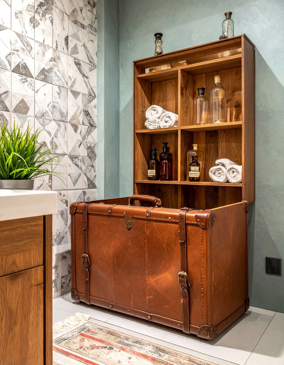 Vintage Suitcase Cabinet - 30 bathroom upcycled ideas