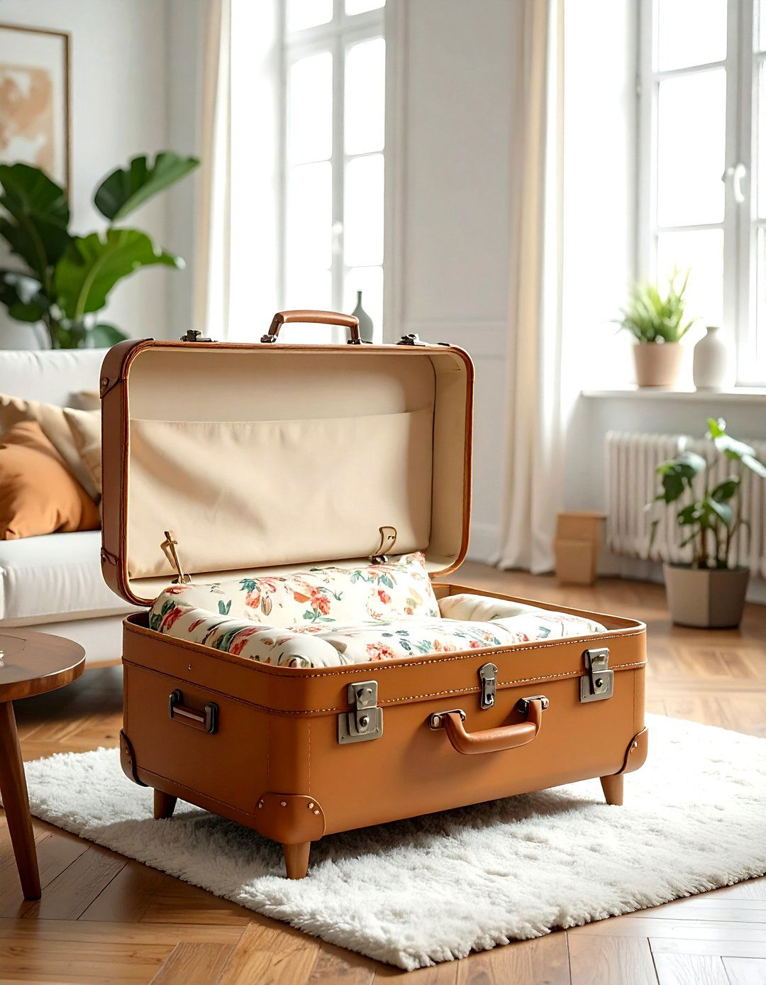 Vintage Suitcase Pet Bed - 30 pet bed living room ideas