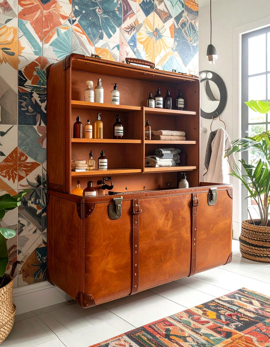 Vintage Suitcase Shelf - 30 bathroom unconventional storage ideas