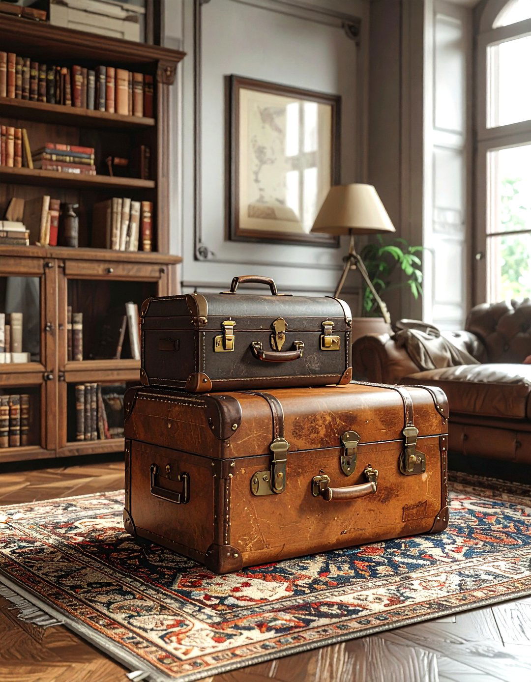 Vintage Suitcase Table - 30 travel themed living room ideas