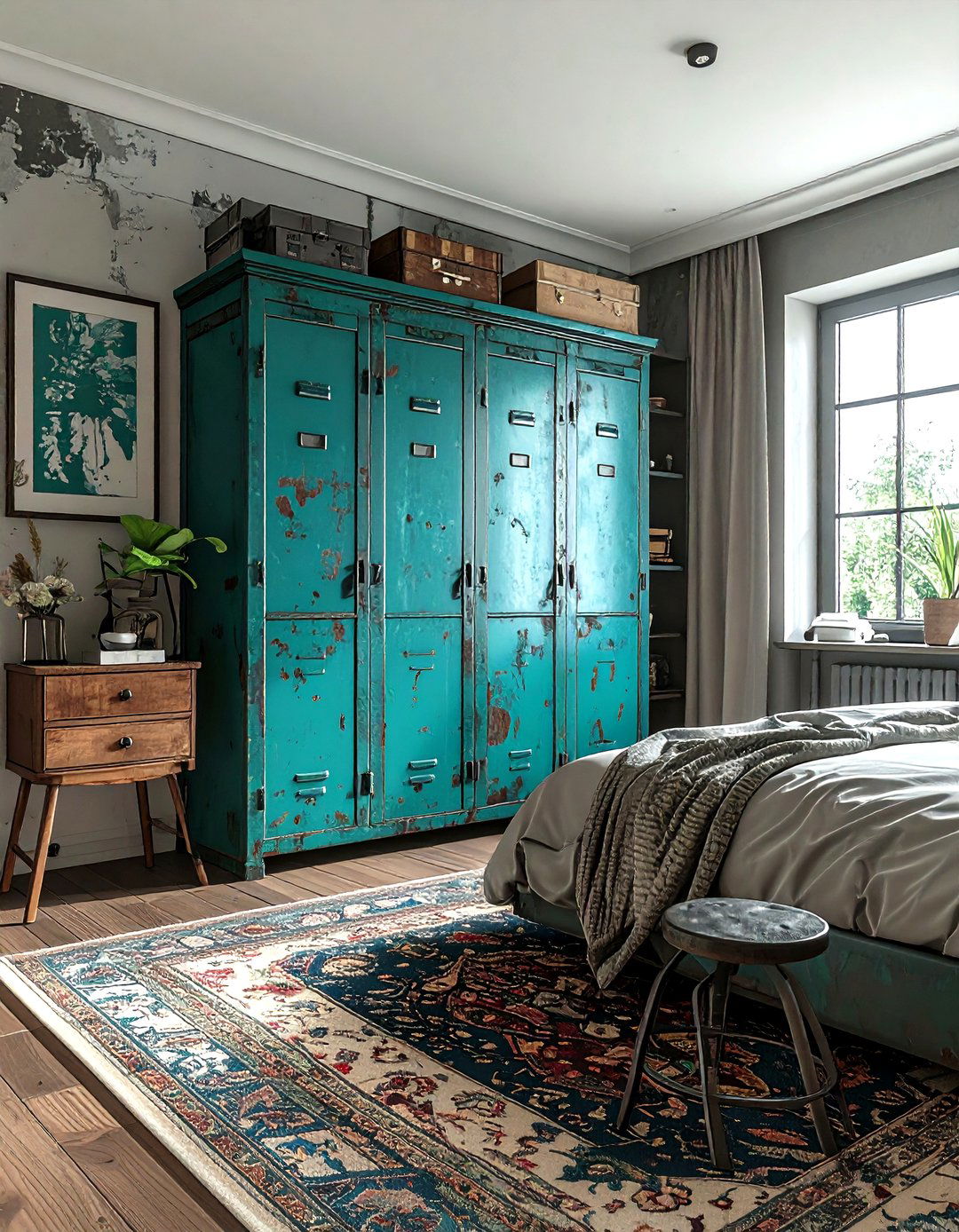 Vintage Teal Industrial Bedroom - 30 industrial teal bedroom ideas