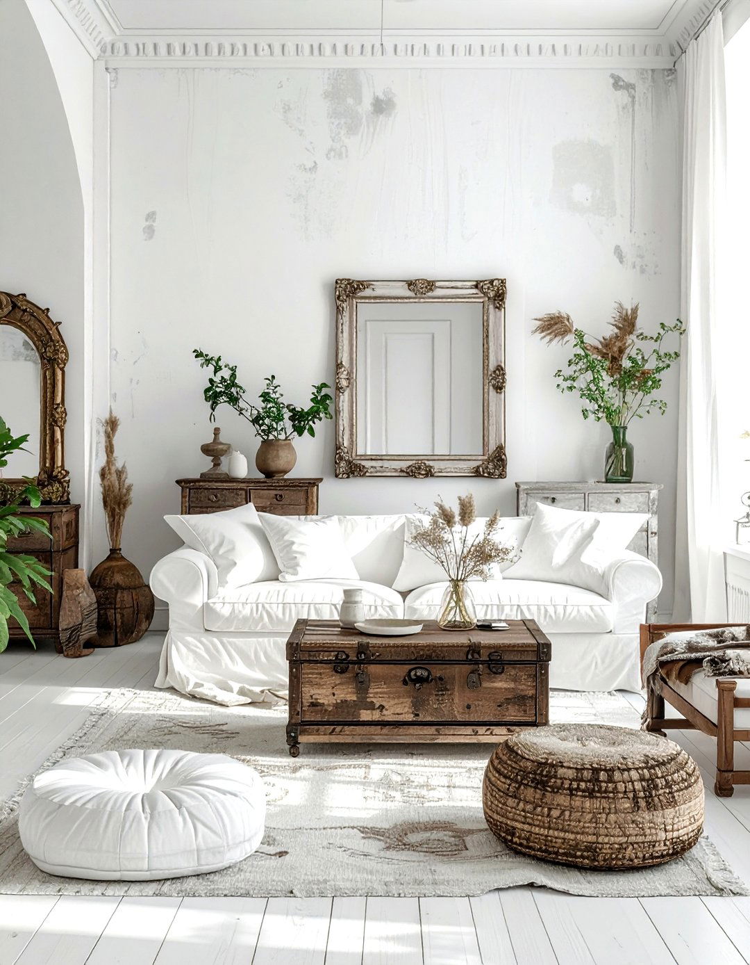 Vintage White Bohemian Living Room - 30 bohemian white living room ideas