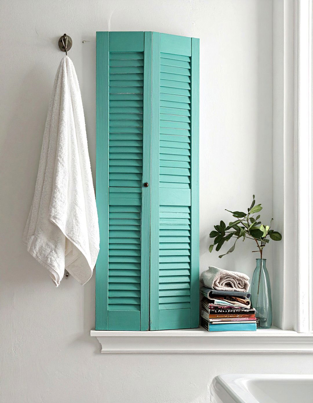 Vintage Window Shutter - 30 bathroom unconventional storage ideas