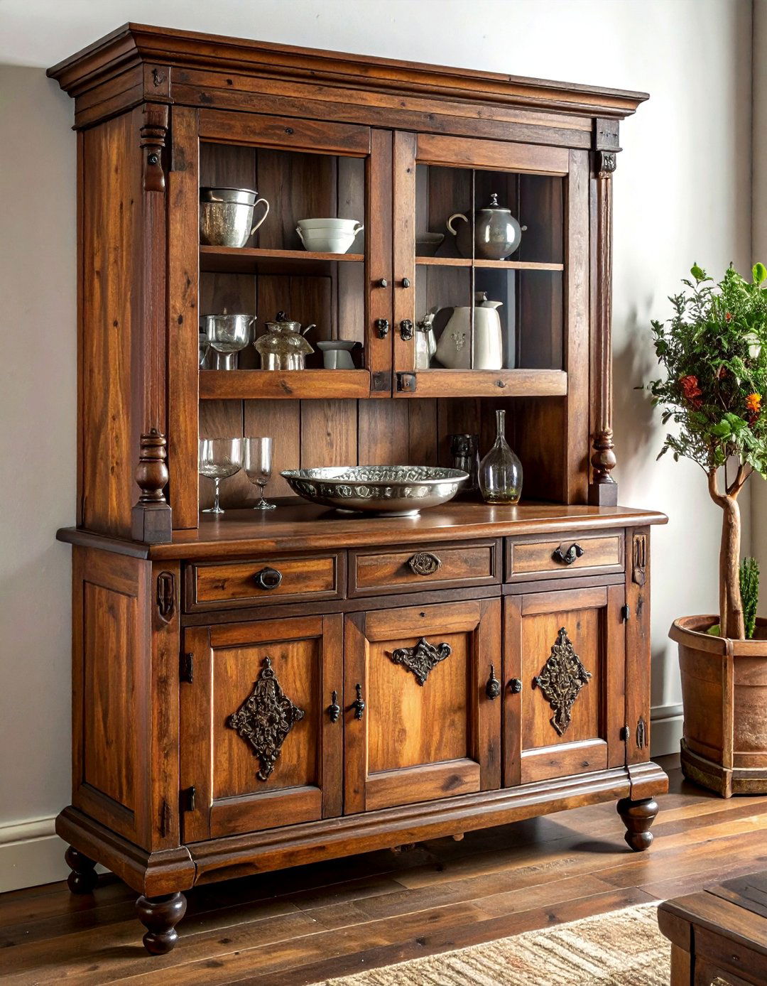 Vintage Wood Hutch - 30 dining room display cabinet ideas